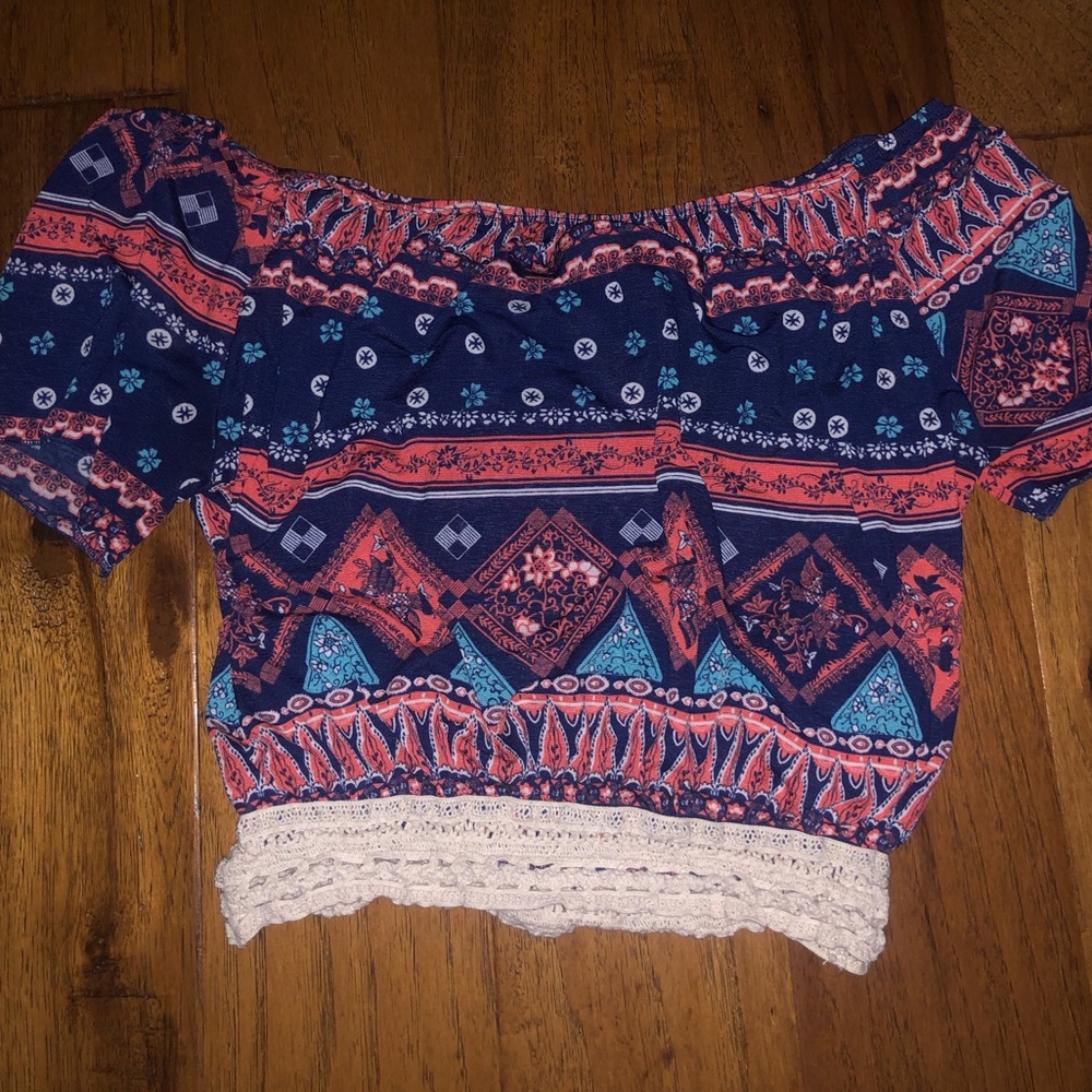 off shoulder top. slightly cropped
